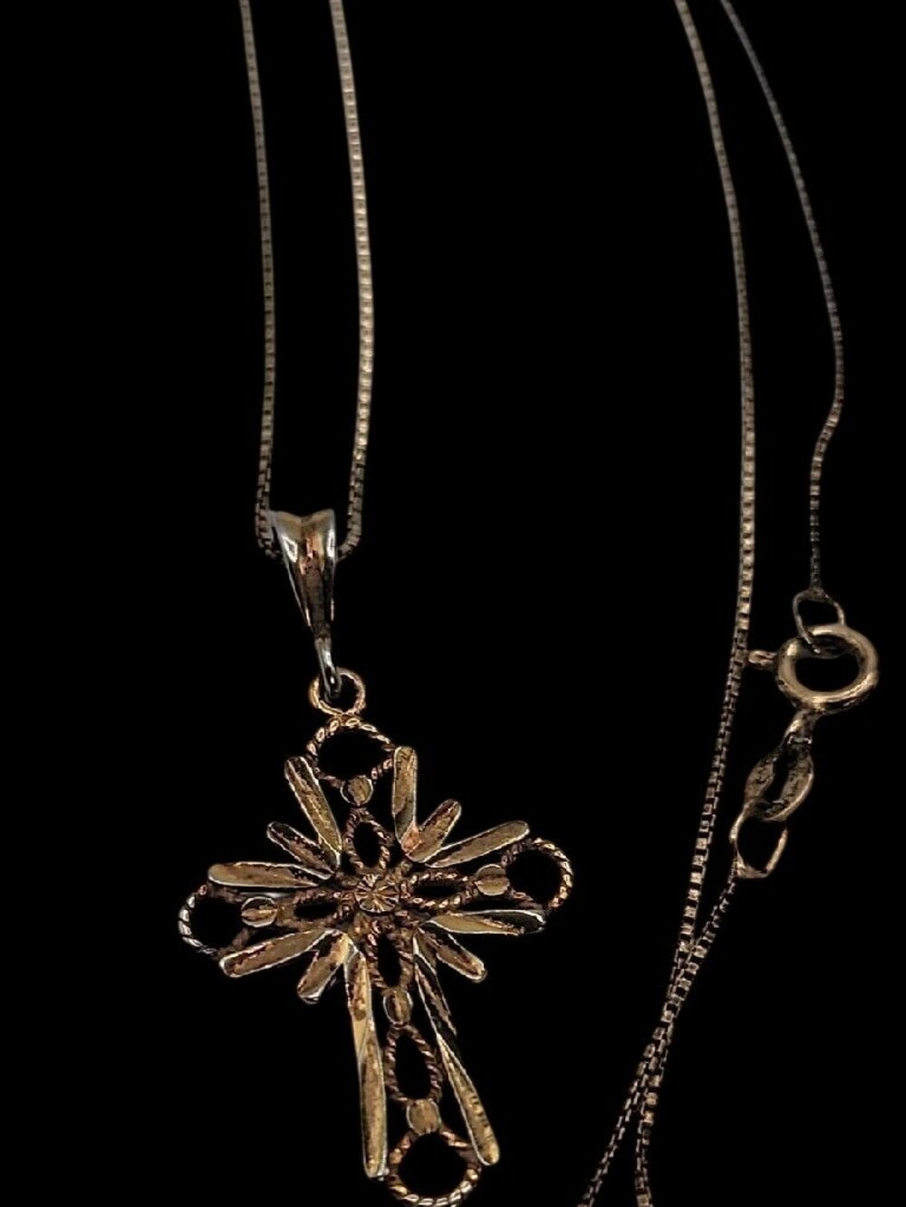 Danecraft Sterling Silver Vermeil Diamond-Cut Cross Pendant Necklace RJ 925 18" - Picture 10 of 15